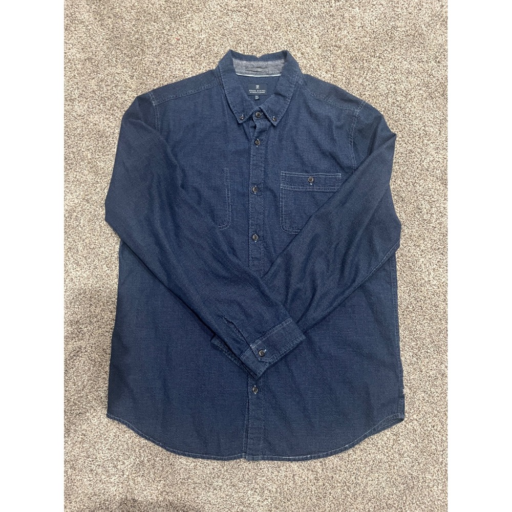 Roark Revival Mens XL Indigo Navy Blue Textured Cotton Long Sleeve Button Down